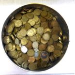 Great britain(wholesale) brass three pence qty in a circular Quuality sweet tin (100's)