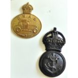 British WWI Royal Navy Petty Officers Cap Badge (Blackend-brass, lugs) and Royal Navy Armoured