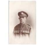 Northamptonshire Regiment WWI head and shoulders portrait of a Private, very clear cap badge.