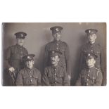 WWI soldiers(6) in a portrait photographic postcard name + Units listed over, Essex Regiment Royal