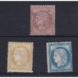 France 1871 definitive's-small numbers S.G. 194 used, S.G. 204 and 198 mint. Cat value £868