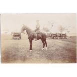 Poyal Home Artillery 1909-Photographic postcard horse back portrait, with vehicles, camp back