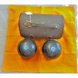Bowls-A pair of size 5 bowls and carry case, 'Henselite Championship' bowls made in Australia by R.