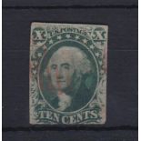 USA 1855 10 cents green, Washington, used, faults scarce