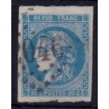 France 1870-Bordeaux 20 cents, ultramarine, type II very fine used, deluxe margins