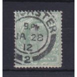 Great Britain 1911 - 1/2d dull-green, perf 15x14, (SG279) fine used.