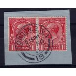 Great Britain 1912-14 1d Deep Carmine Red spec N16(13)-a very fine used pair on piece, scarce Cat £