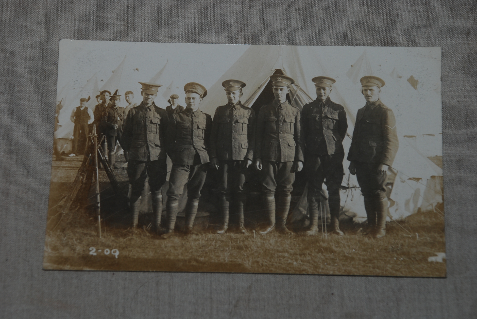 East Kent Regiment (Buffs) WWI Fine RP Soldiers at camp, weapons stacked