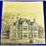 Vintage etching print of a British Stately home, late 19th early 20th century piece. Excellent