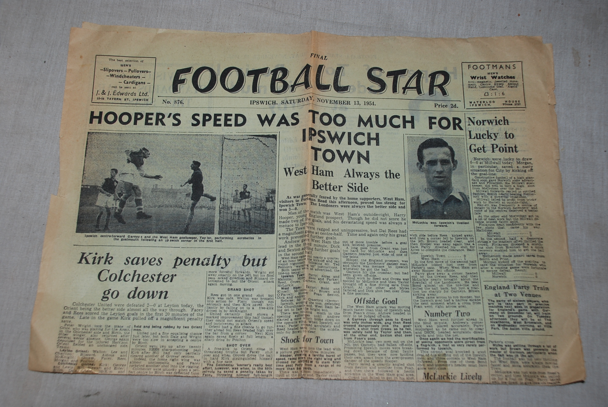 Football Star Newspaper Ipswich November 13th 1954