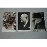 WWII Photographic Postcards of Sir Winston Churchill (3) "Our Skipper" and " We shall defend every