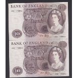 Banknote - Ffordes 1967 Ten Pounds, B316 Consecutive Pair, A82 749862/3, UNC