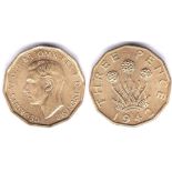 Great Britain 1942-Three Pence Brass, uncirculated