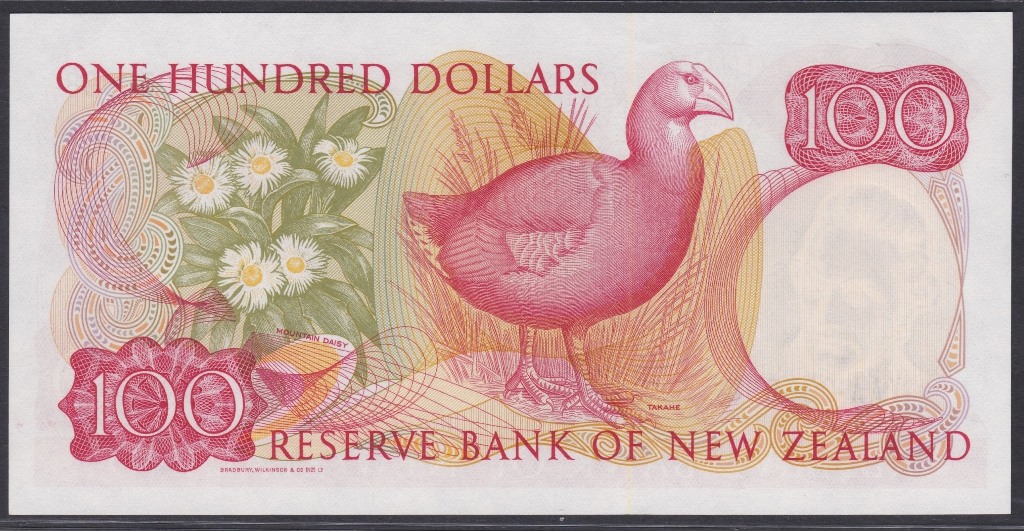 New Zealand-Reserve Bank 1981-85, One Hundred Dollars, YAA 036098 red, Hardie Chief Cashier