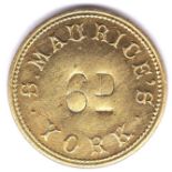 Token Yorkshire Brass 6d Token-Maurices,York AEF, attractive token