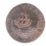 Suffolk-Ipswich- Half Penny Token, D34, God Pressure the Plough + Sail, Beautifully toned, Aunc.