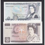 Banknote - England - £5 blue 1988 RH06 257836 Gill EF B353England - £10 brown 1988 EW90 424681