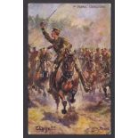 1st (Royal) Dragoons WWI Colour postcard "Charge!!!" by Harry Payne, a heroic scene.