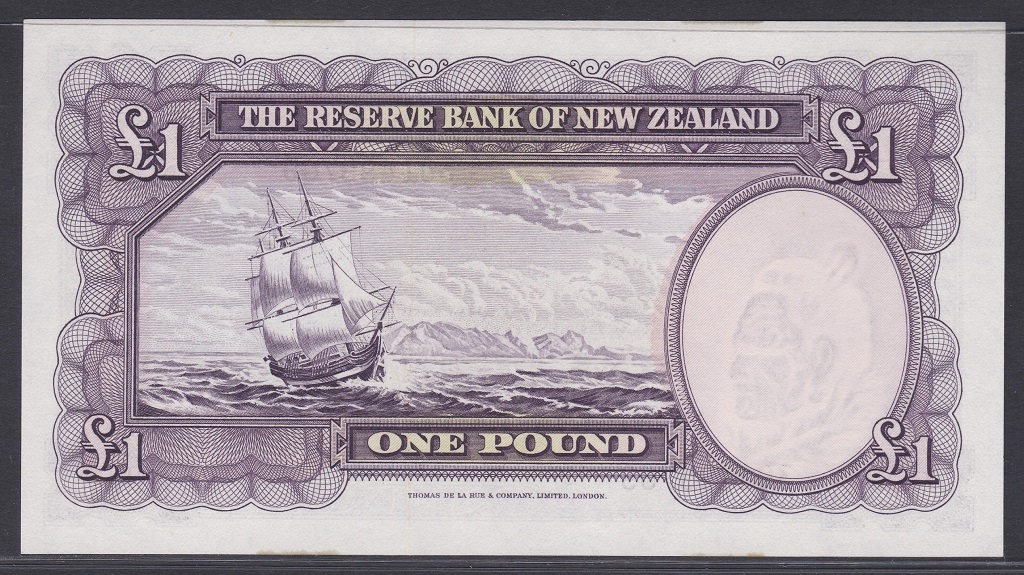 New Zealand-Reserve Bank 1956-67(ND) One Pound, 301499709 Purple, Captain Cook at Right, Fleming - Image 3 of 3