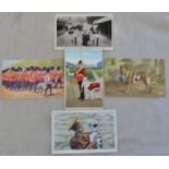 Military Mascots and Animals group of five postcards including:- Alsatian French Red Cross, Elephant