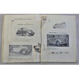 Motor Car History-An old scrapbook full of newspaper and magazine cuttings from the 1930's,40's