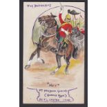 2nd Dragoon Guards - A hand drawn postcard of the Queen's Bays. "Halt", an excellent picture.