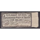 1864 Confederate States promisary note on Four Dollars Bond interest - pair on bond 736 for 1000