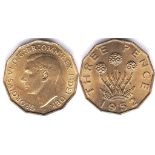 Great Britain 1952-Three Pence Brass, uncirculated
