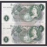 Banknote - England - £1 green 1963 M76 464995 Hollom EF B289 Replacement Series England - £1 green