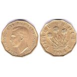 Great Britain 1944-Three Pence Brass, uncirculated