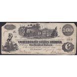 United States(Confederate) 1862 Richmond 100 Dollars, Steam Train, Milkmaid at left, VF, small