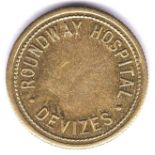 Token Wiltshire-Brass, 6d Token-Roundway Hospital, Aunc, scarce