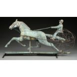 "AMERICAN GIRL" LARGE HORSE AND SULKY MOLDED COPPER WEATHERVANE.