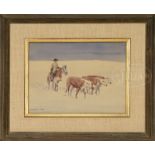 LEONARD H. REEDY (American, 1899-1965) COLLECTION OF FOUR WATERCOLORS OF COWBOYS AND CATTLE.