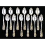 FINE SET OF TWELVE RUSSIAN NIELLO DECORATED SPOONS.