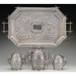 INDIAN KUTCH SILVER FOUR PIECE TEA SERVICE.