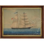 ATTRIBUTED TO HONORE PELLEGRIN (French/American, 1793-1869) WATERCOLOR SHIP PORTRAIT...