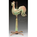 FOLK ART FULL BODIED COPPER ROOSTER WEATHERVANE ON SPIRE.