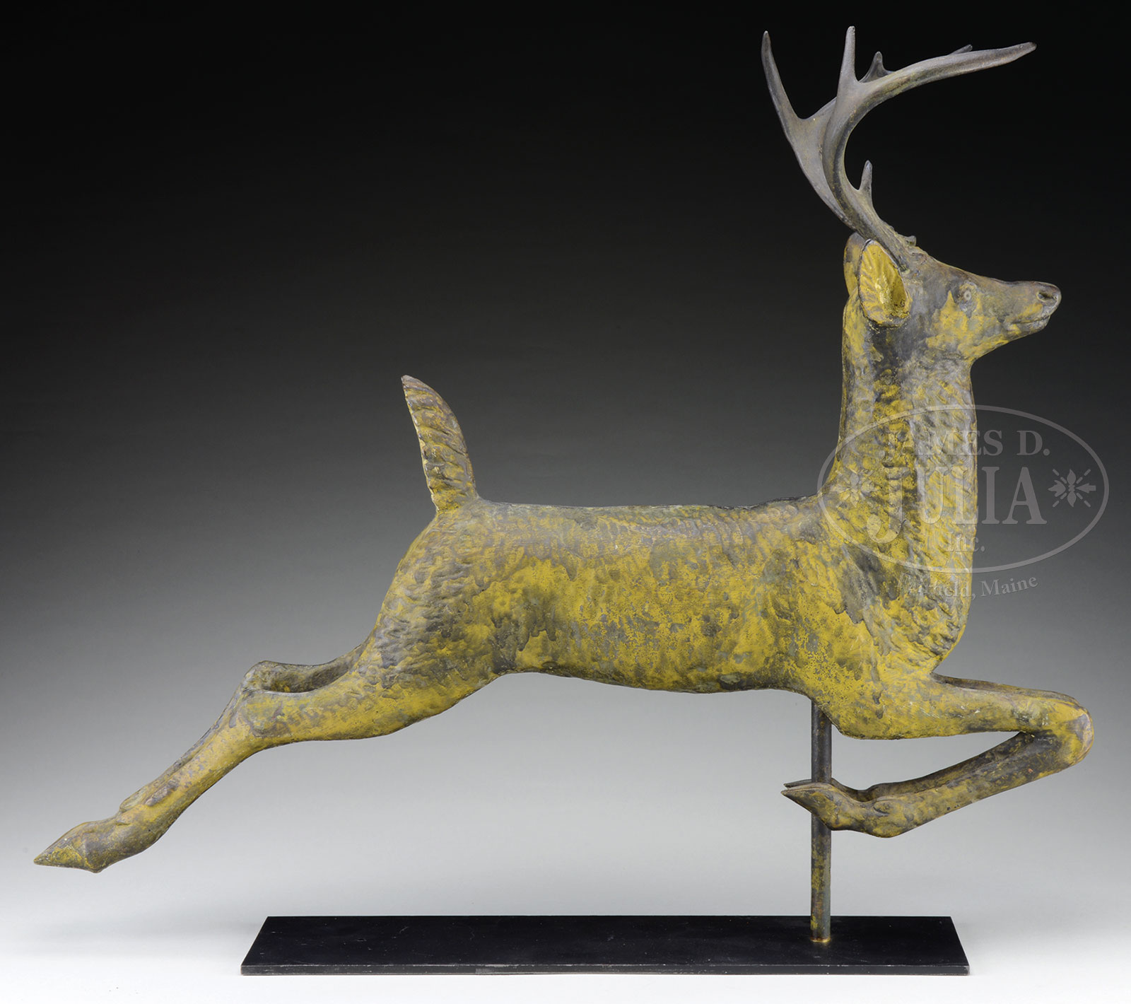 FINE LEAPING STAG FULL BODY COPPER WEATHERVANE, PROBABLY CUSHING & WHITE.