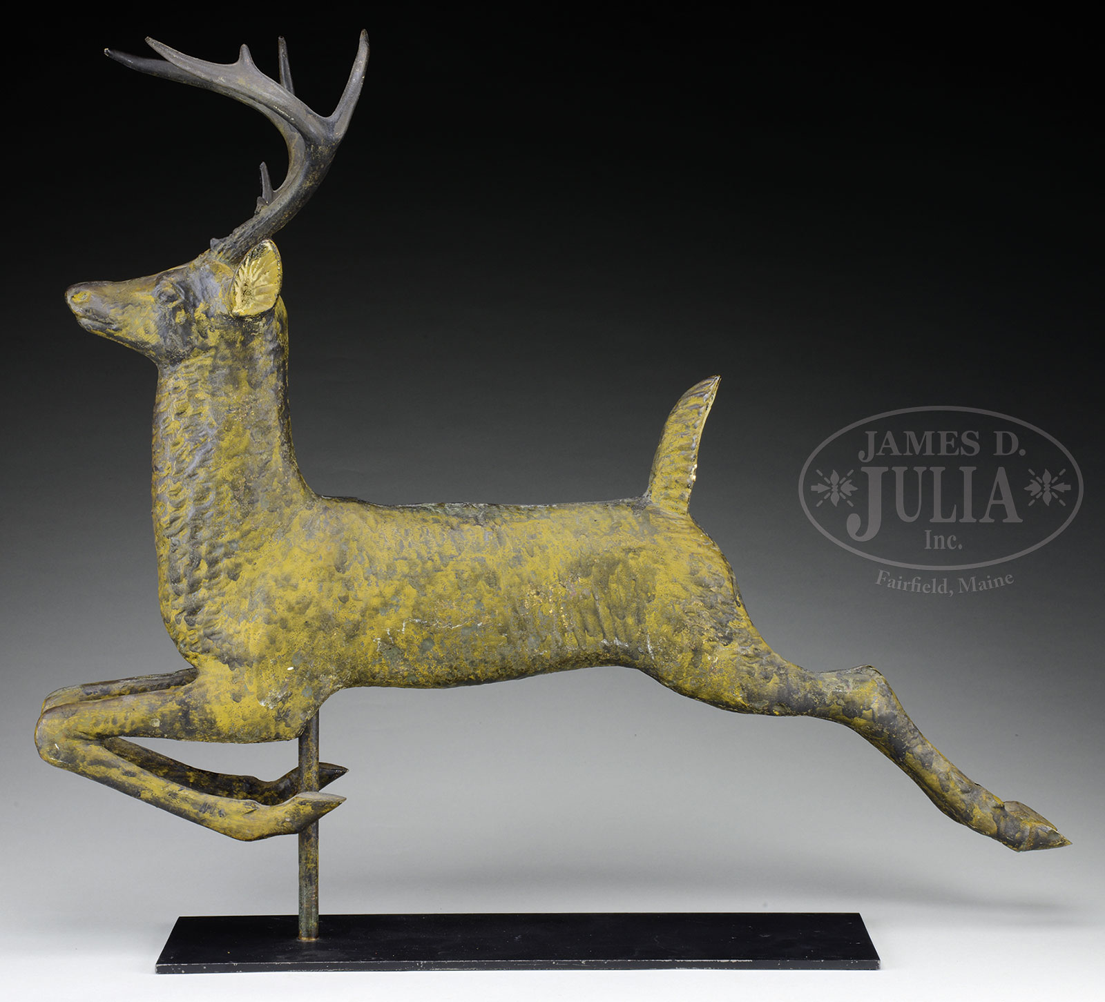 FINE LEAPING STAG FULL BODY COPPER WEATHERVANE, PROBABLY CUSHING & WHITE. - Image 2 of 2