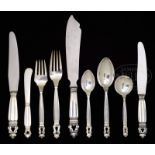 107 PIECES OF STERLING FLATWARE BY GEORG JENSEN, DENMARK, IN THE ACORN PATTERN.