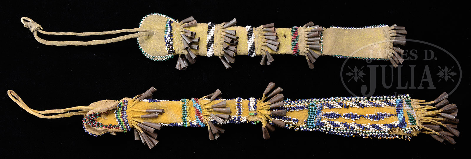 TWO NINETEENTH CENTURY APACHE BEADED AWL CASES.