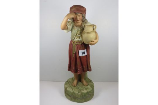 ROYAL DUX - STYLE FIGURE of a young lady carrying a pitcher, impressed "Robinson & Leadbeater" 13.