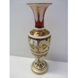 VICTORIAN OVERLAY GLASS, a fine mid 19th Century milk overlay cranberry glass vase,