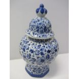 DELFT, 13" lidded vase,