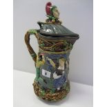 MINTON MAJOLICA, a lidded Tower jug, impressed pattern no 1281,