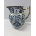 LORD NELSON, pearlware blue transfer commemorative jug (various faults),
