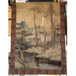 A VERY LARGE GOOD QUALITY JAPANESE MEIJI PERIOD SILK EMBROIDERED FABRIC WALL HANGING, circa 1900,