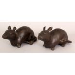 A PAIR OF JAPANESE MEIJI PERIOD BRONZE OKIMONO OF RATS, their fur naturalistically rendered, 4.5in &