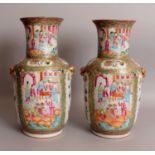 A GOOD PAIR OF 19TH CENTURY CHINESE CANTON PORCELAIN VASES, each painted in typical palette with